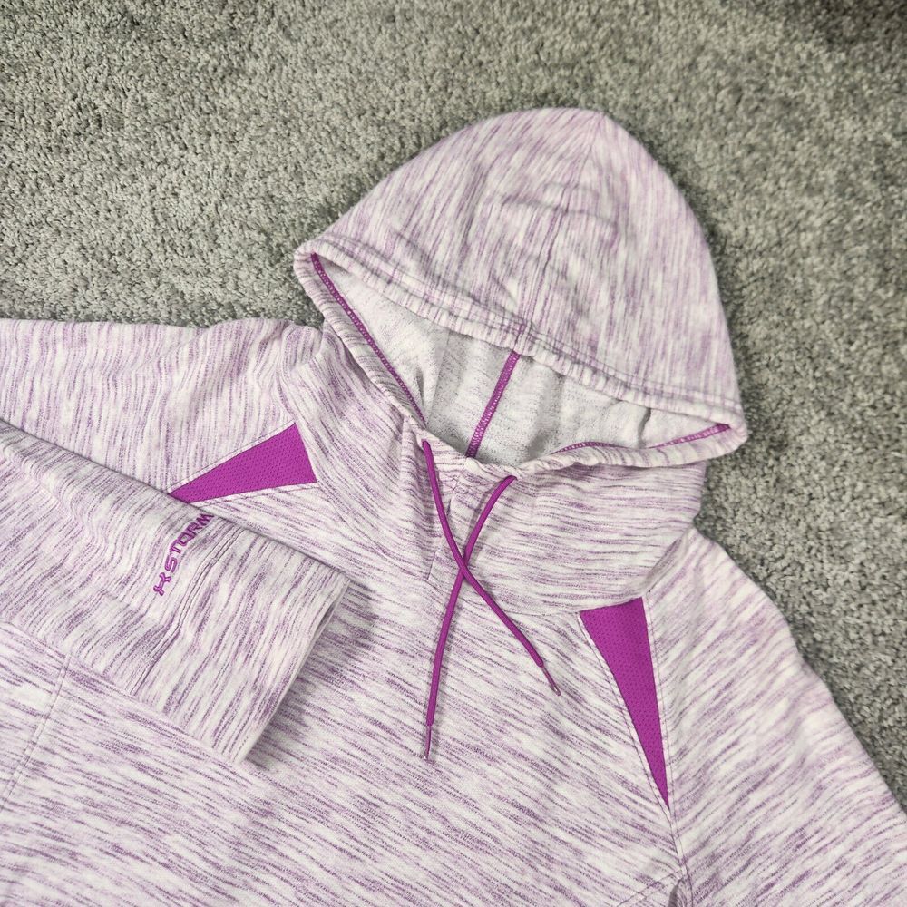 Under Armour Hoodie Womens Medium Storm Pullover Pink Logo Heathered Funnel‎